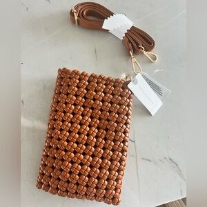 NWT Anthropologie Brown Woven Cellphone Crossbody Bag